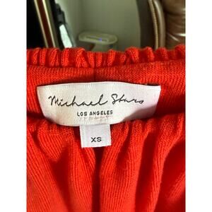 Michael Stars Red Long Sleeve Gathered Neck Top XS Lightweight Knit